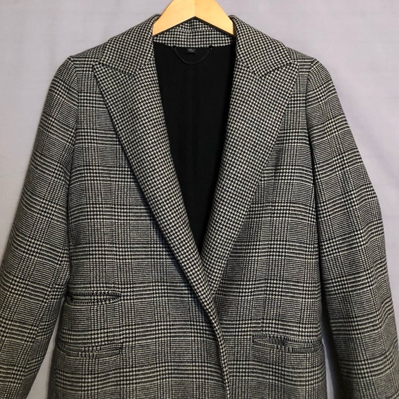 All Saints Paityn Check Coat Womens 2 Italian Wool Black Gray Lined - Picture 4 of 16